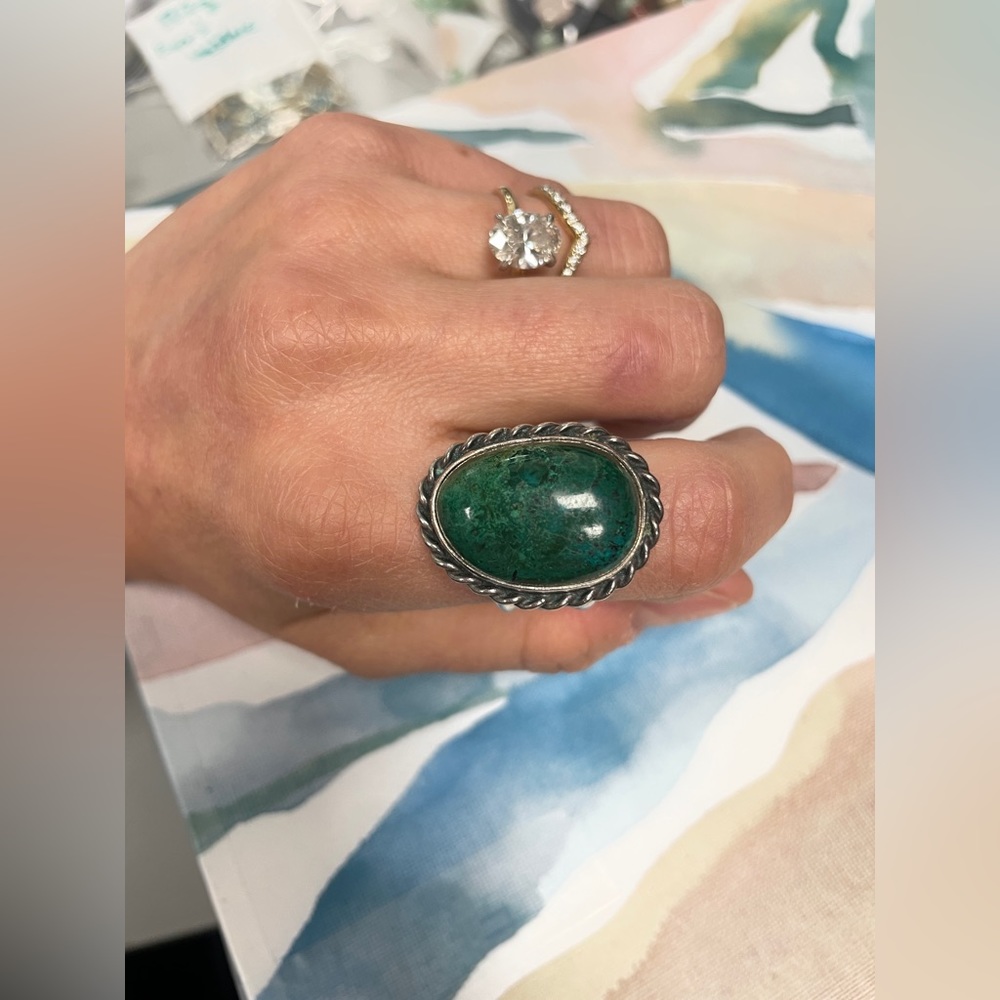 Native American Green Turquoose Ring, Size 10.25